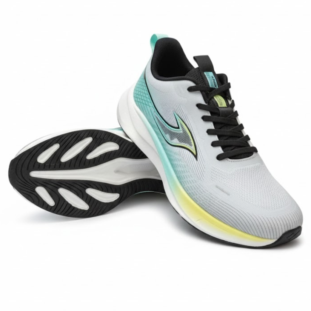 HAOKE Men’s Running Shoes –Light Grey with Teal & Lime Accents